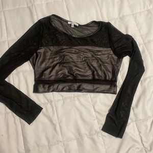 Long sleep fierce mesh sleeve Pleather crop top